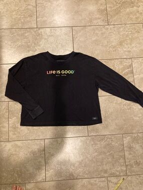 Womens Life Is Good Dark Gray Cropped Long-Sleeve Tee XL
